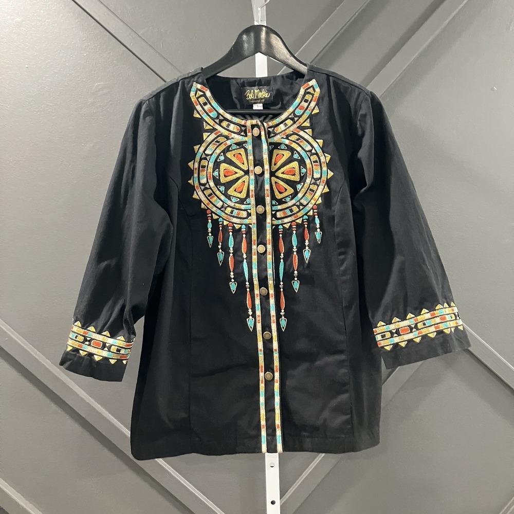 Bob Mackie Wearable Art Embellished Jacket Black Southwestern Women's Size S